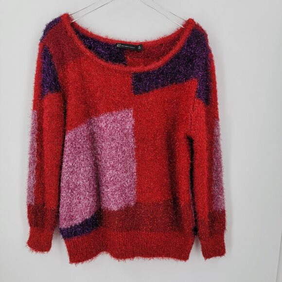 New York and Company Top Womens XL Metallic Eyelash Shimmer Knit Colorblock - Picture 1 of 15